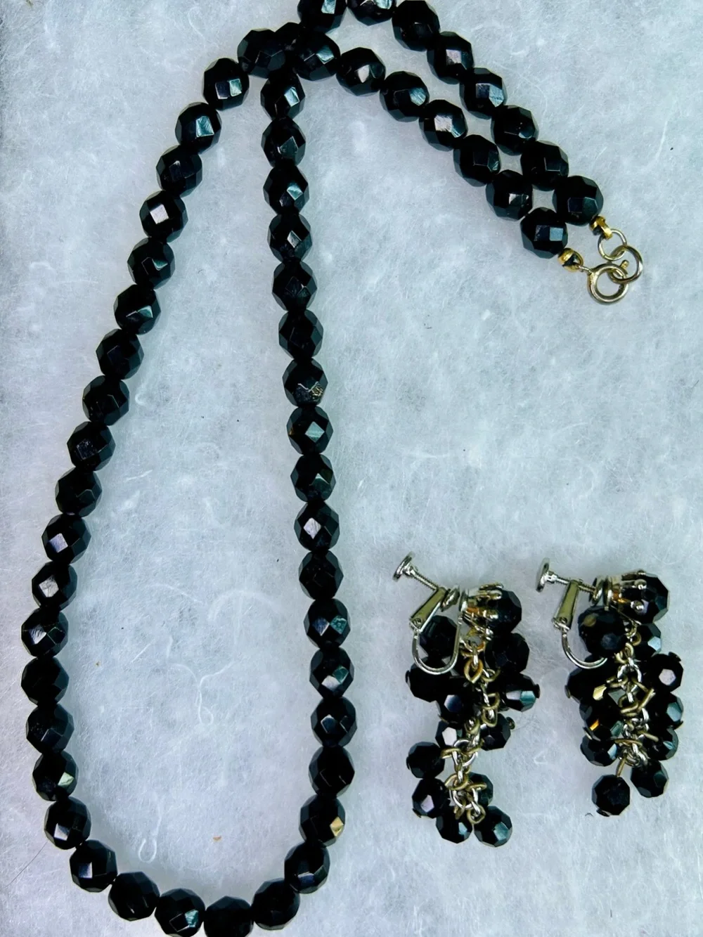 Classic Black Faceted Bead Necklace and Earrings Set